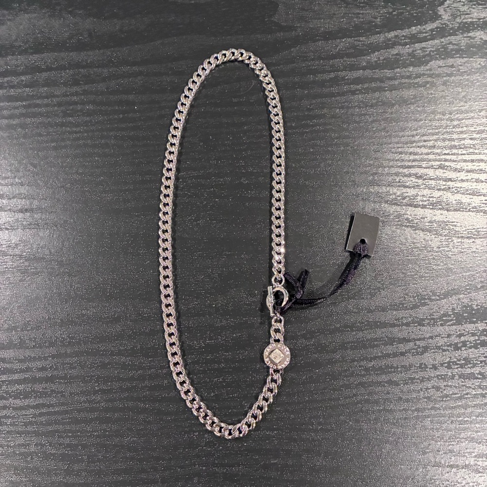 NWT Cole Haan curb chain silver tone choker w/toggle closure & large rhinestone